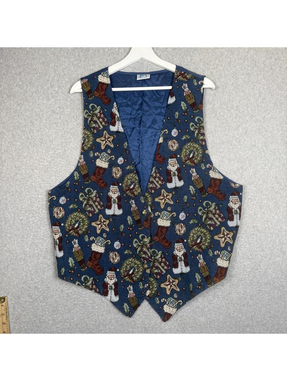 Vintage Bobbie Brooks Womens Large Christmas Vest Tapestry Santa Snowman Gifts